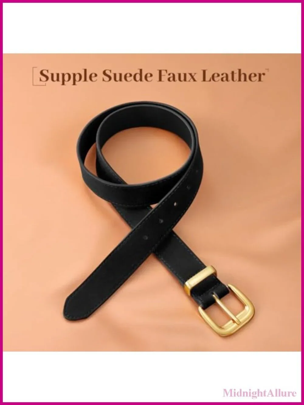 Women's Faux Suede Belt Retro Gold Buckle Adjustable Waist Belt